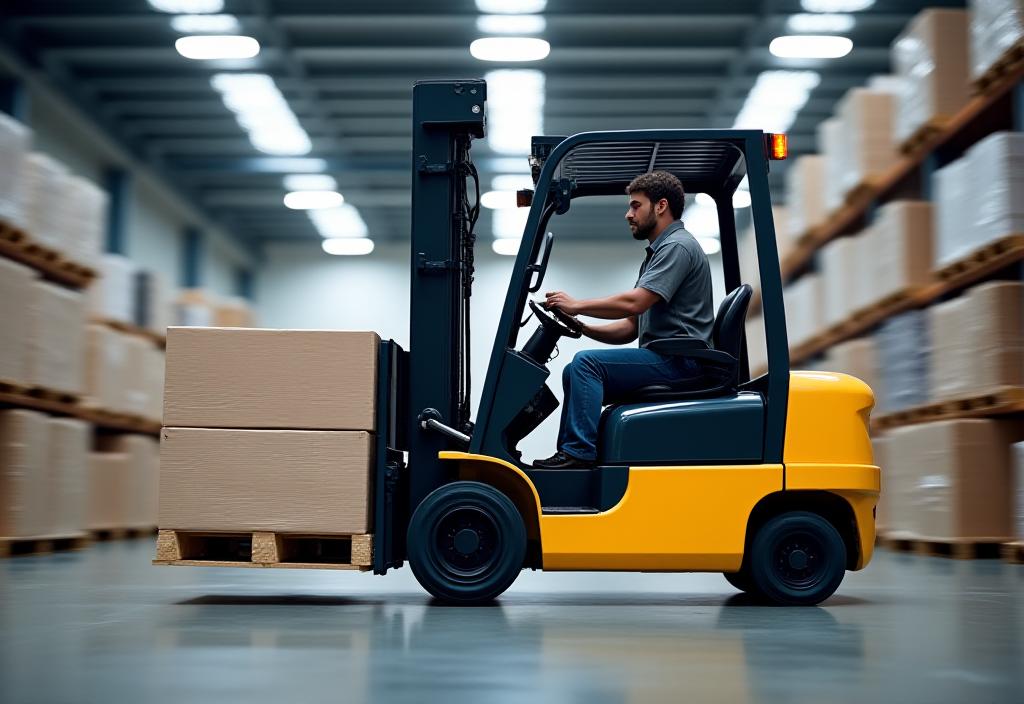 Forklift operator moving commercial cargo in Bronx facility